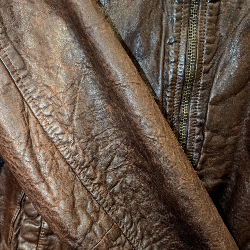 Madewell Leather Aviator Bomber Jacket In Dark Coffee Size XL - Picture 6 of 7